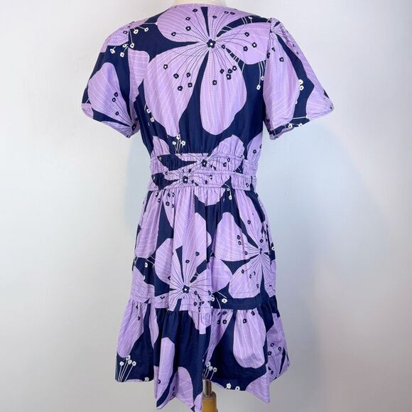 Anthropologie Size L Somerset Mini Dress Purple Floral Tiered Cotton - Picture 5 of 11